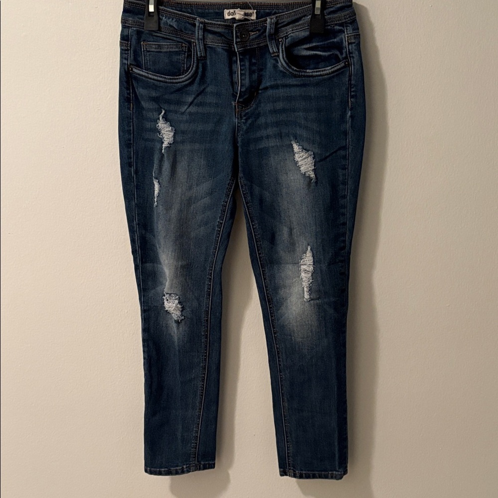 Dollhouse Distressed Dark Blue Cropped Jeans